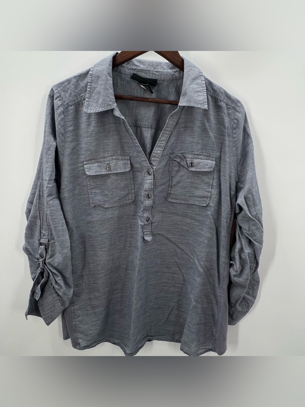 451 Lane Bryant 18/20 Women's Casual Long-Sleeve Button up Shirt - Gray